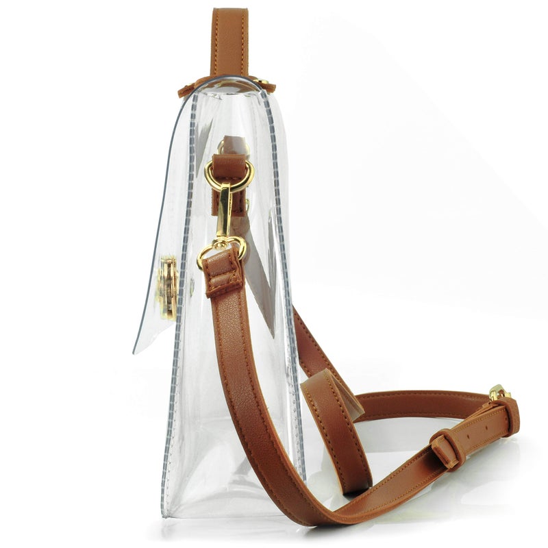 Hoxis Clear Bag with Turn Lock Closure Women's Cross Body Handbags Stadium Approved (Brown) - Image 4